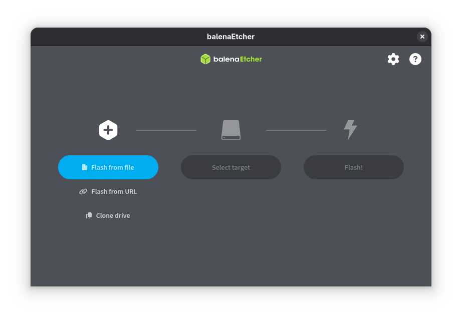 Tela de instalação Balena Etcher